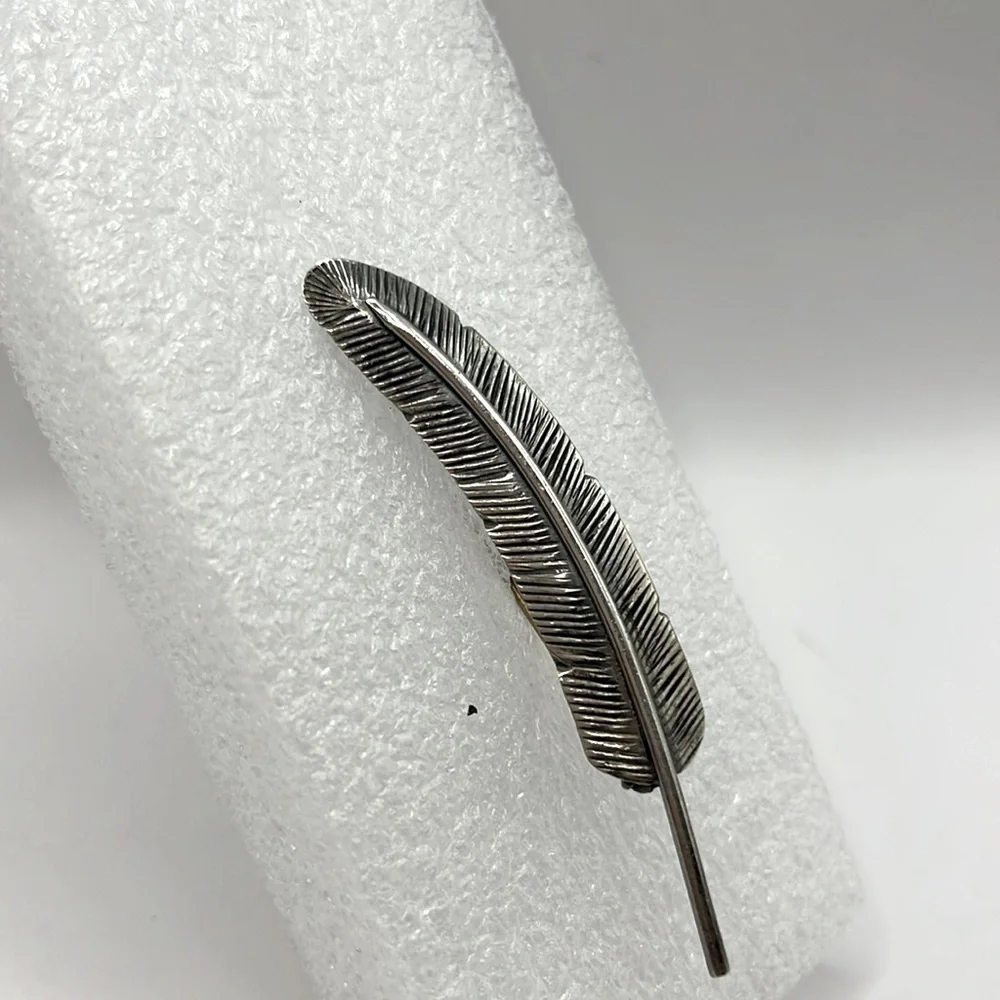 Sterling Silver Feather Brooch Intricate  Brooch with Vintage Artisanal Design